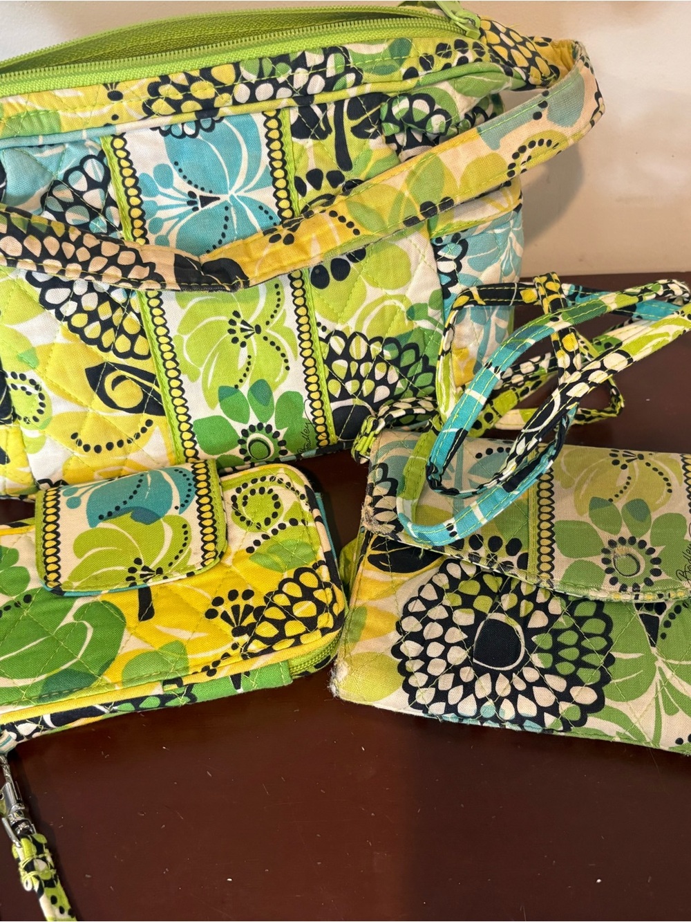 Vera Bradley Limes Up Quilted Floral Purse & Wallet Crossbody Set Retired
